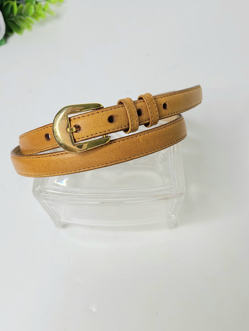 Pierre Cardin Tan Full Grain Cowhide Skinny Vintage Belt